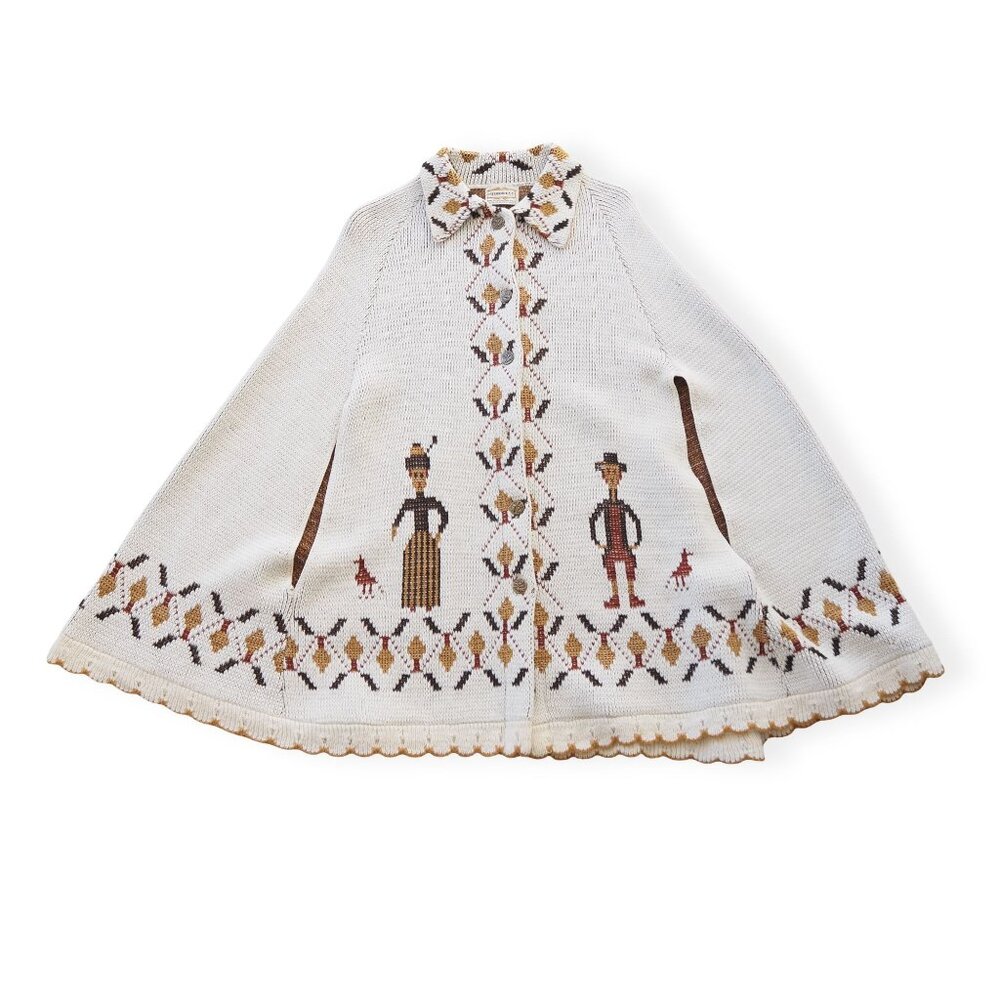 Sturbridge Vintage 70s Folk Art‎ Knitted Poncho Sweater One Size Fits Most
